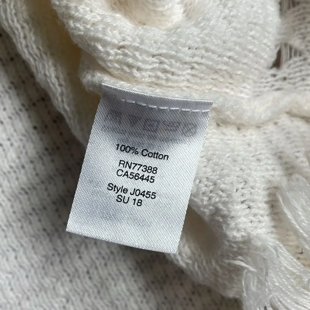 J Crew fringe short sleeve sweater white 100% cotton size small top NWOT